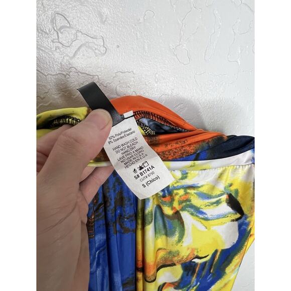 Maximalist Abstract Cullotte Pants Full Length Yellow & Blue Floral Waves NWOT - Picture 11 of 13
